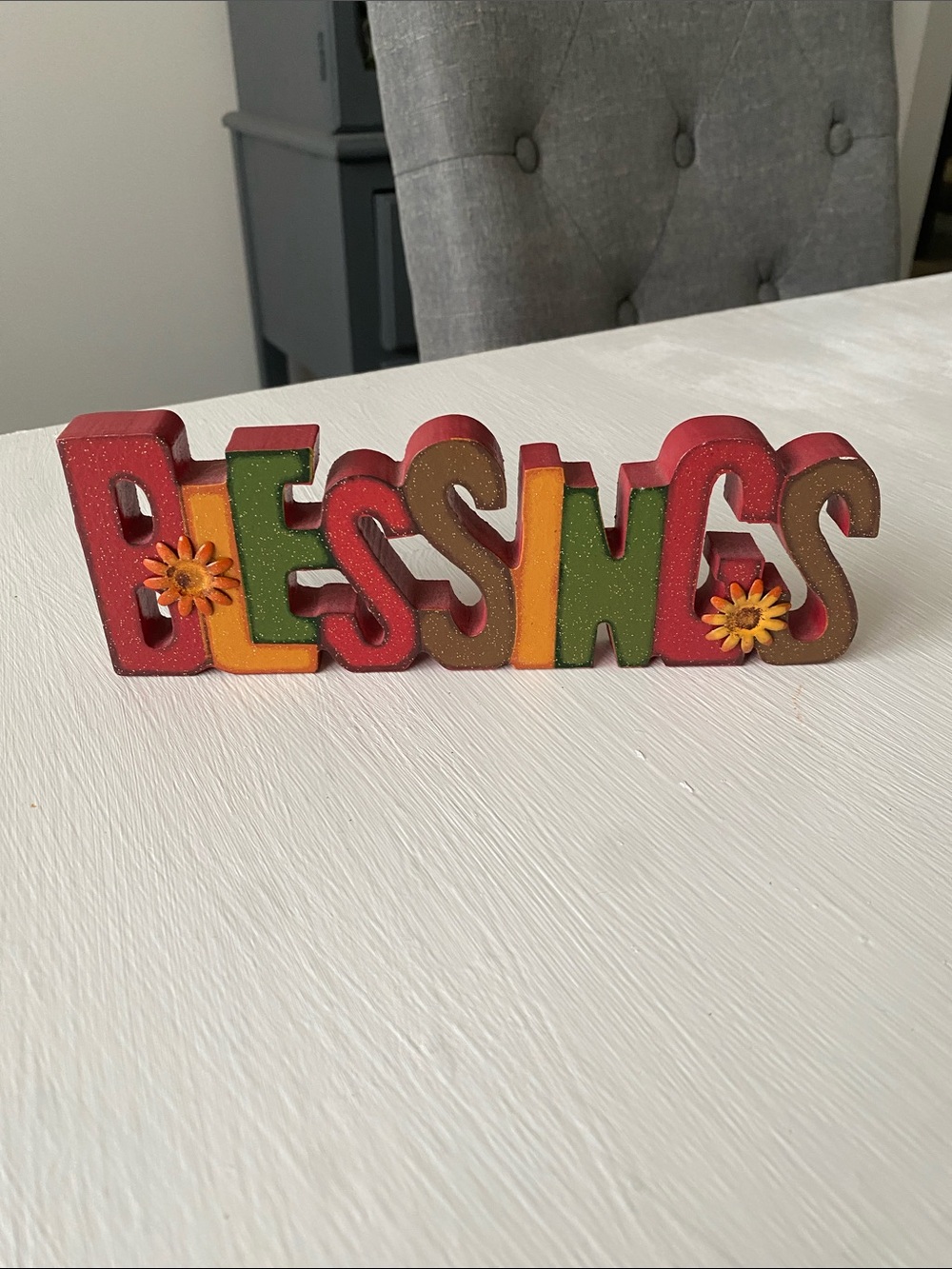 Colorful 'BLESSINGS' Layered Wood Sign Glitter Front Thanksgiving Fall Autumn